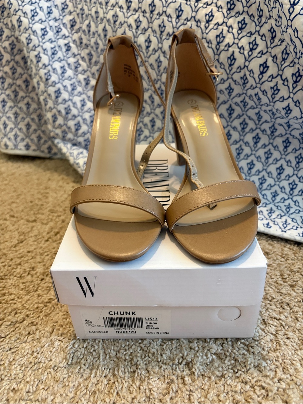Dream Pairs Beige Ankle Strap Chunk Heel Sandals